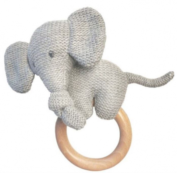 Nattou krúžok na zúbkovanie Tricot Tembo 14 x 7 x 2,5 cm drevo hnedé/sivé