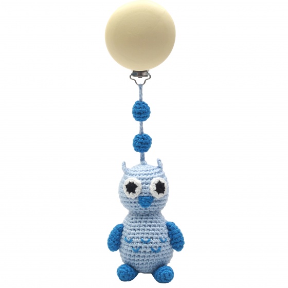 pram hanger owl 20 cm light blue
