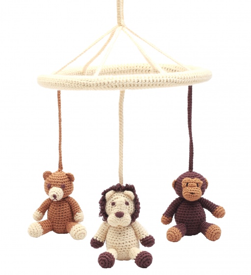 natureZOO mobil (medveď, lev, opica) háčkovaný junior 24 cm viacfarebný