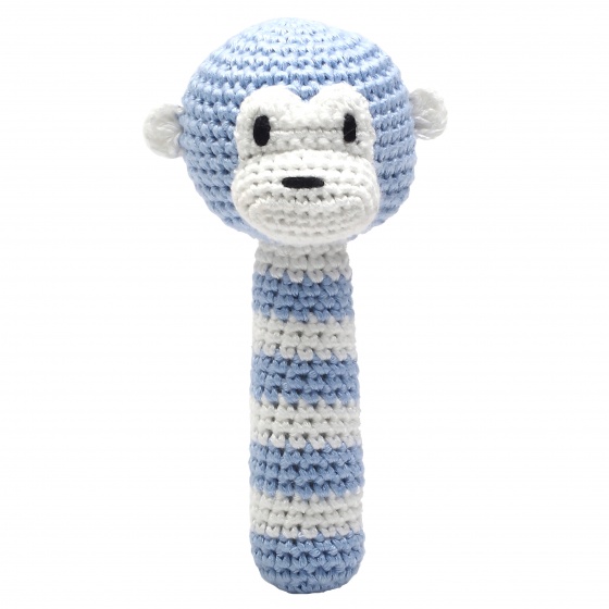 rattle monkey crocheted 14 cm light blue