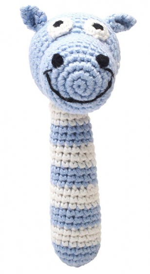 rattle camel crocheted 14 cm light blue