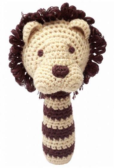 rattle lion crocheted 14 cm beige/brown