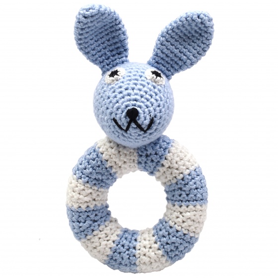 rattle rabbit crocheted 14 cm light blue