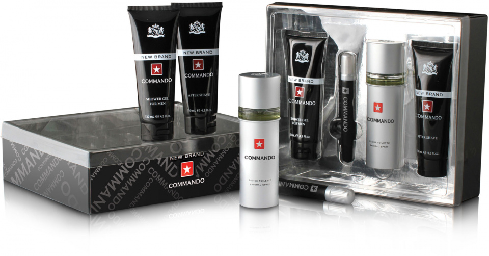 New Brand fragrance set Commando men black/silver 375 ml 4-piece
