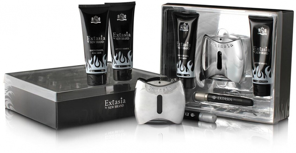 New Brand sada vôní Extasia pánska strieborná/čierna 375 ml 4 ks