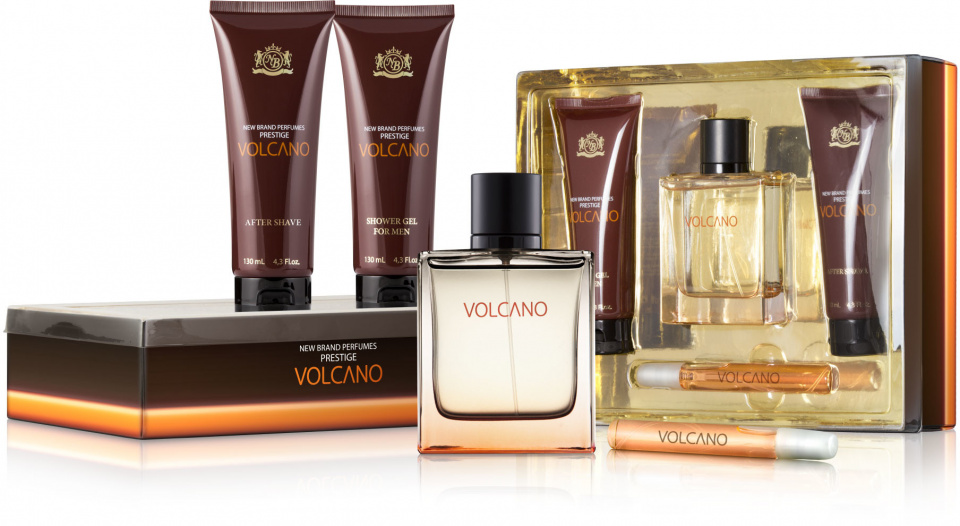 New Brand sada vôní Volcano muži oranžová/hnedá 375 ml 4-diel