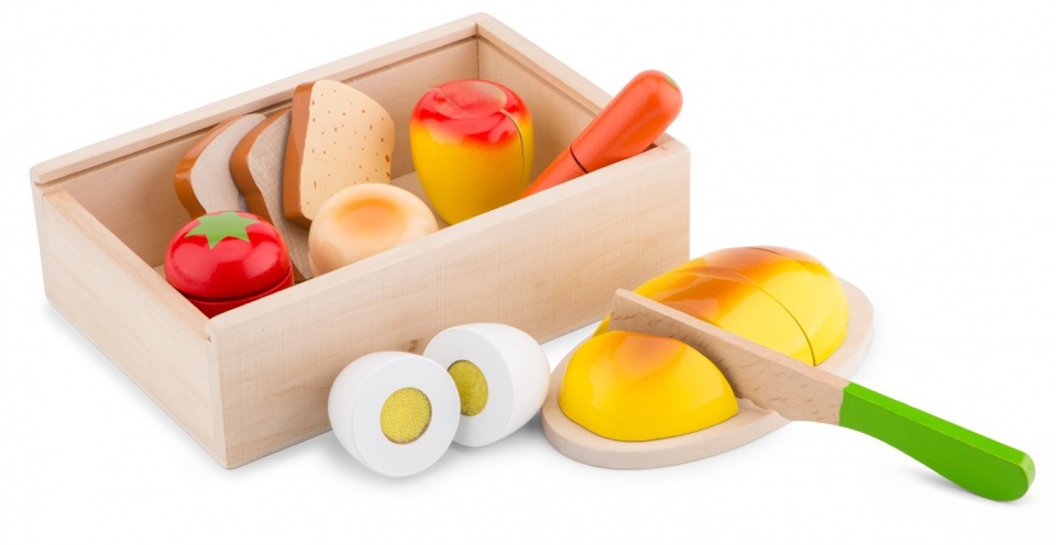 wooden cutting set cutting board with toy food 7-piece