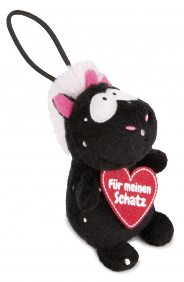 Nici knuffel unicorn carbon junior pluche 8 cm zwart/rood