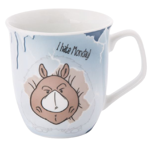 Nici mok stone age friends i hate monday 410 ml porselein blauw