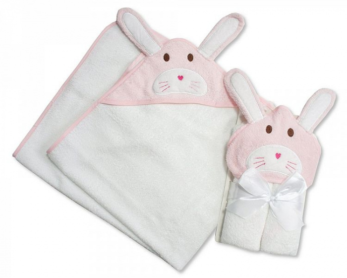 Nursery Time badcape Konijn 75 x 75 cm katoen wit/roze Nursery Time badcape Konijn 75 x 75 cm katoen wit/roze