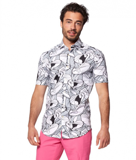 OppoSuits Bugs Bunnymen polyesterová košeľa čierna/biela/sivá mt L