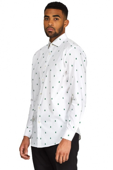 OppoSuits košeľa Christmas Treesmen's polyester biela/zelená mt 3XL