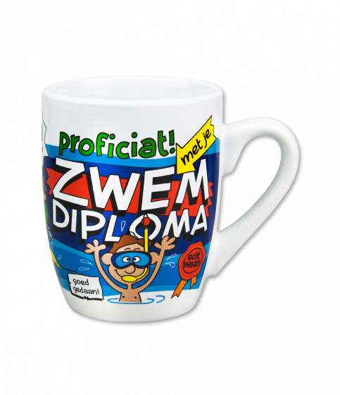 Papierové sny hrnček kreslený plavecký diplom keramika 325ml modrá/biela