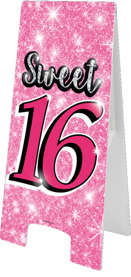 warning sign sweet sixteen 58 x 26 cm pink