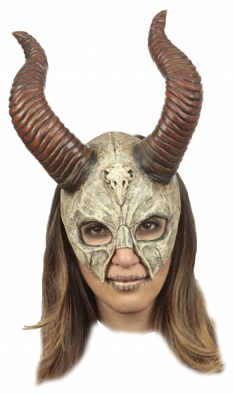 Partychimp maska ??Mythical Horned Skull latexová béžová jednoveľ