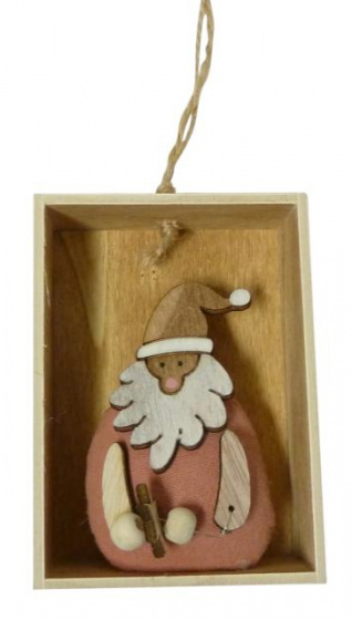 Peha závesná figúrka Santa Claus 27 cm drevo/látka ružová/biela