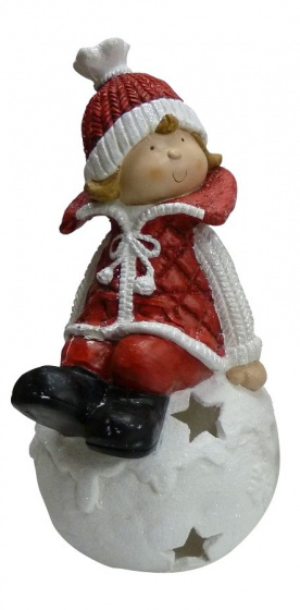 Peha vianočná figúrka Snehová guľa Žena 8 x 53 cm keramická červená/biela