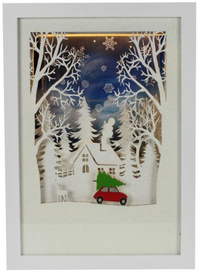 Peha vianočný obraz ľad 30 x 21,5 cm drevo/filc biela/modrá