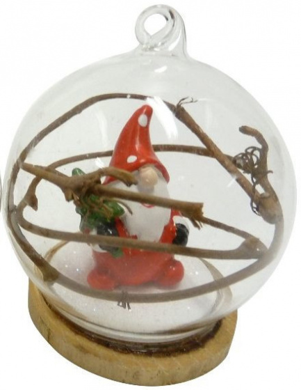 Peha snehová guľa santa 6 x 7 cm sklo/drevo transparentné