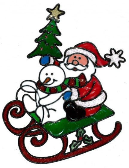 Peha samolepka na okno Santa Claus na saniach 25 x 30 cm zelená/biela/červená