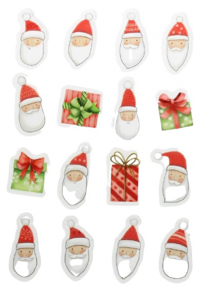 Piha samolepky Santa Claus/darček 15,2 x 20 cm červená/biela 16 kusov