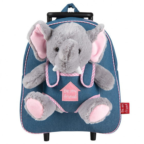 Perletti trolley backpack denim allie elephant 10 liter blauw/roze