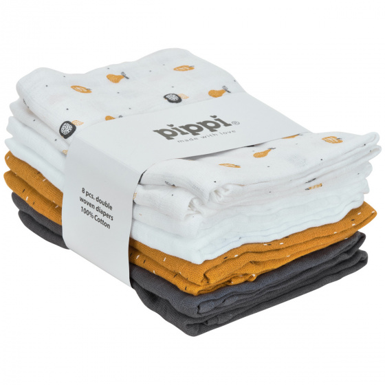 Pippi luierdoeken Muslin junior 70 x 70 cm katoen geel/grijs 8 stuks Pippi luierdoeken Muslin junior 70 x 70 cm katoen geel/grijs 8 stuks