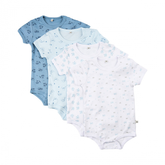 Pippi rompers korte mouw jongens katoen blauw/wit 4 stuks mt 80 Pippi rompers korte mouw jongens katoen blauw/wit 4 stuks mt 80