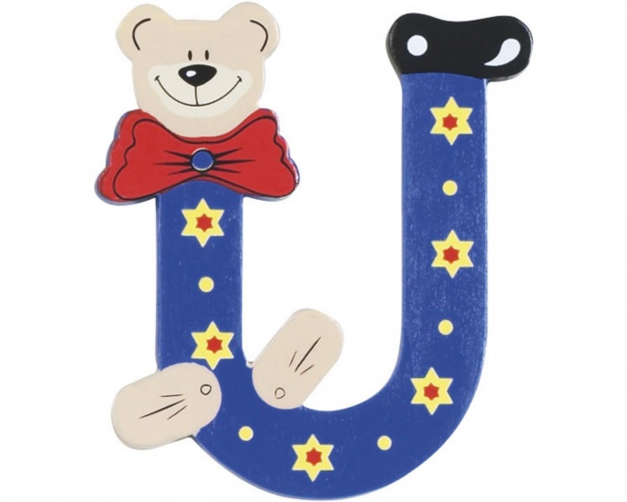 letter U bear 10 x 7 cm wood blue
