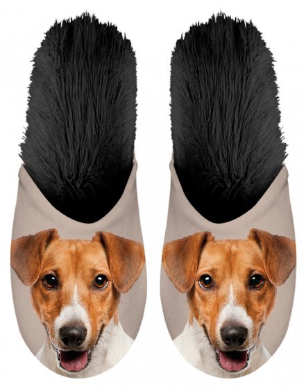 Plenty Gifts papuče Jack Russel plyš/textil čierna mt 35/38