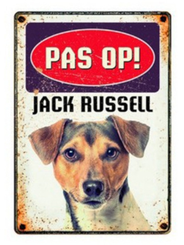 Plenty Gifts výstražný štítok Jack Russel 15 x 21 x 2 cm plechovka biela/hnedá