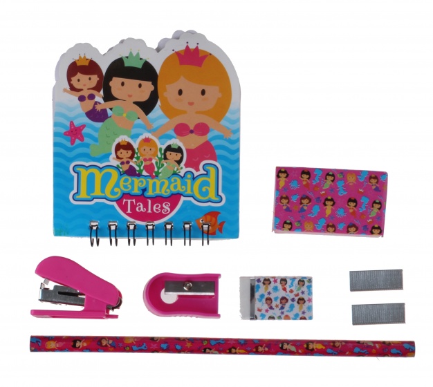 PMS schrijfset met nietmachine mermaid 7 delig