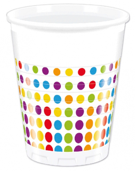 Procos párty šálky Bright Color Dots 200 ml biele 8 ks