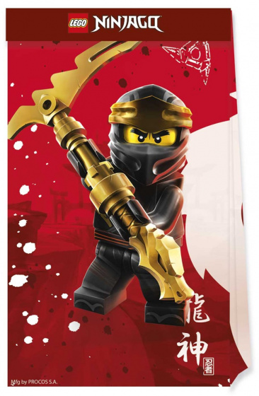 Procos spoločenské tašky Lego Ninjago 23 x 10 cm papierové červené 4 kusy