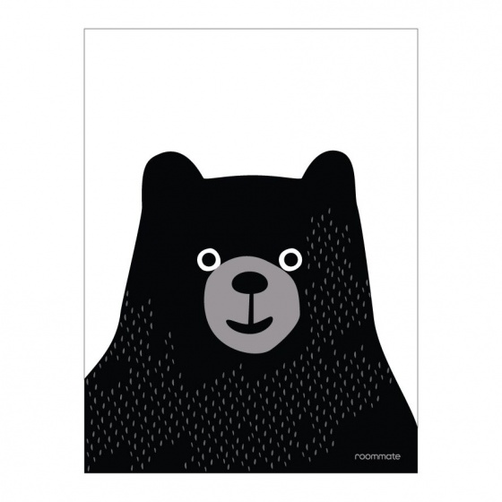 Roommate poster meneer beer close 30 x 40 cm wit/zwart