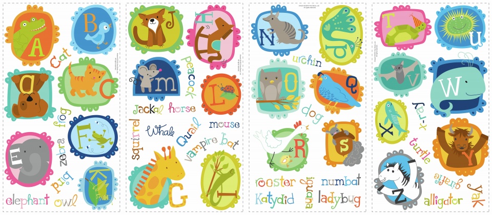 wallstickers ABC Animals vinyl 52 kusov