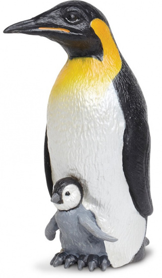 Safari speeldieren keizerpinguin met kuiken 11,5 cm zwart/wit