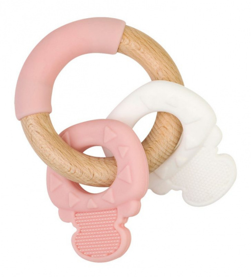 teething ring Keys 10 cm wood pink