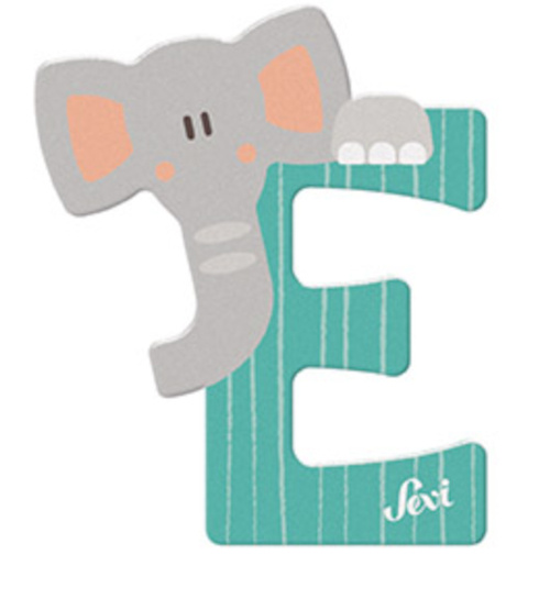 Sevi dierenletter e 10 cm hout aqua/grijs