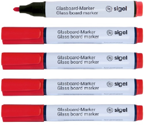 Sigel glasbordmarkerset rond 2 3 mm rood 5 stuks Sigel glasbordmarkerset rond 2 3 mm rood 5 stuks