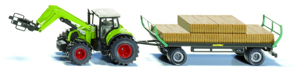 Siku Claas Axion traktor s drapákom na balíky a prívesom (1946)