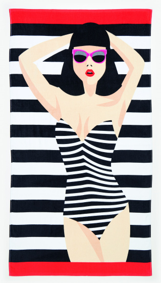 Siretessile strandlaken dames 90 x 170 cm katoen zwart/wit Siretessile strandlaken dames 90 x 170 cm katoen zwart/wit
