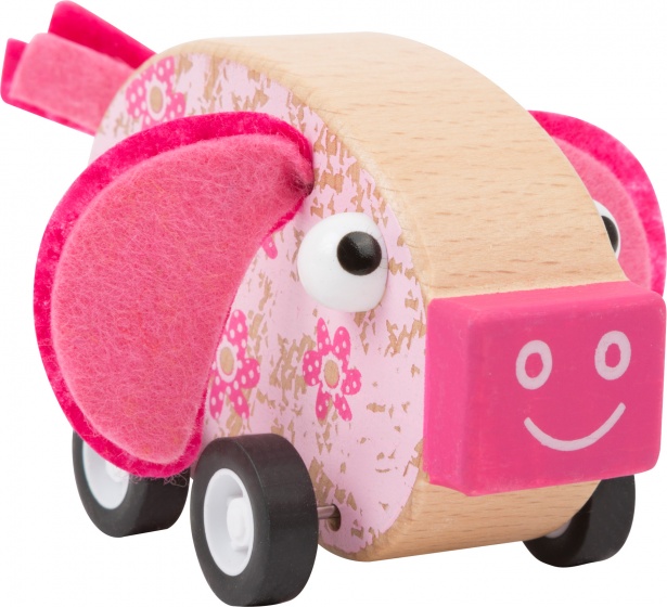 Small Foot houten duwfiguur varken blank/roze 11 x 4,5 cm