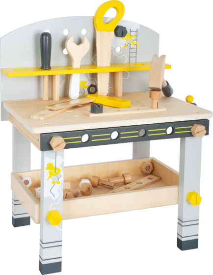 Small Foot pracovný stôl s náradím 52 cm drevo žltá/sivá