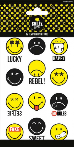 Smiley neptattoos world junior geel 12 stuks