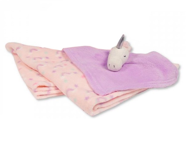 Snuggle Baby detská deka s jednorožcom plyšová deka ružová/lila sada 2-dielna
