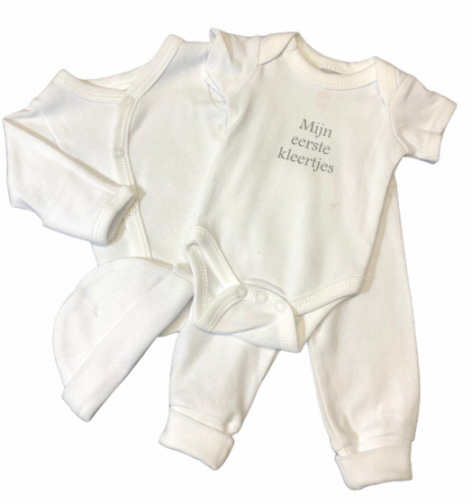 Soft Touch babykleding set katoen wit/grijs 4 delig mt 50/56 Soft Touch babykleding set katoen wit/grijs 4 delig mt 50/56