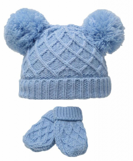 Soft Touch babymuts en wanten Diamond Knit acryl blauw 2 delig Soft Touch babymuts en wanten Diamond Knit acryl blauw 2 delig