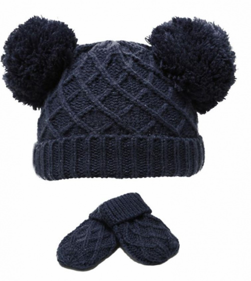 Soft Touch babymuts en wanten Diamond Knit acryl navy 2 delig Soft Touch babymuts en wanten Diamond Knit acryl navy 2 delig