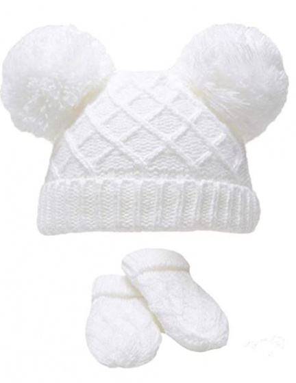 Soft Touch babymuts en wanten Diamond Knit acryl wit 2 delig Soft Touch babymuts en wanten Diamond Knit acryl wit 2 delig